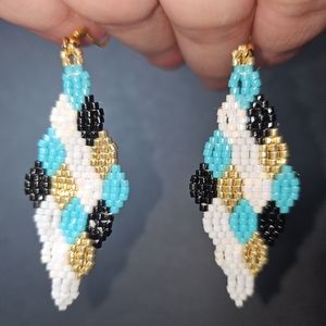 Handmade Beaded Quilt Design Earrings- Blaire